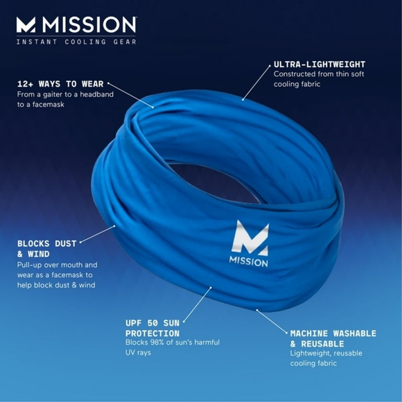 MISSION Original Evaporative Cool Technology Neck Gaiter, Sun Protection,Blue - Picture 3 of 8